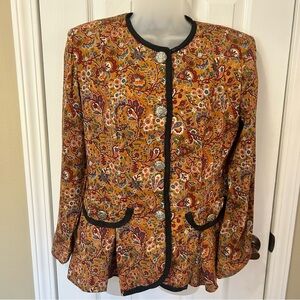 VTG Leslie Fay Paisley Floral Jacket Pleated Waist Decorative Buttons 80s 90s